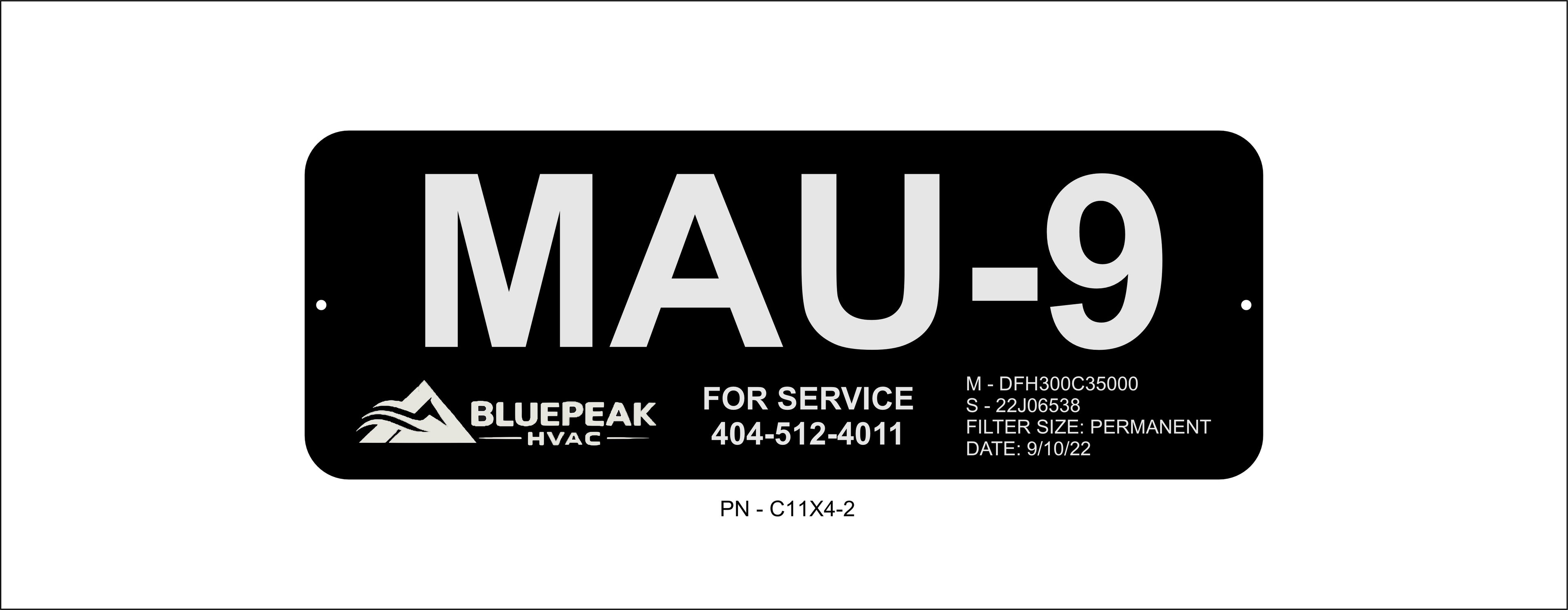Custom 11" X 4" Aluminum Equipment I.D. plate with 2" tall letters