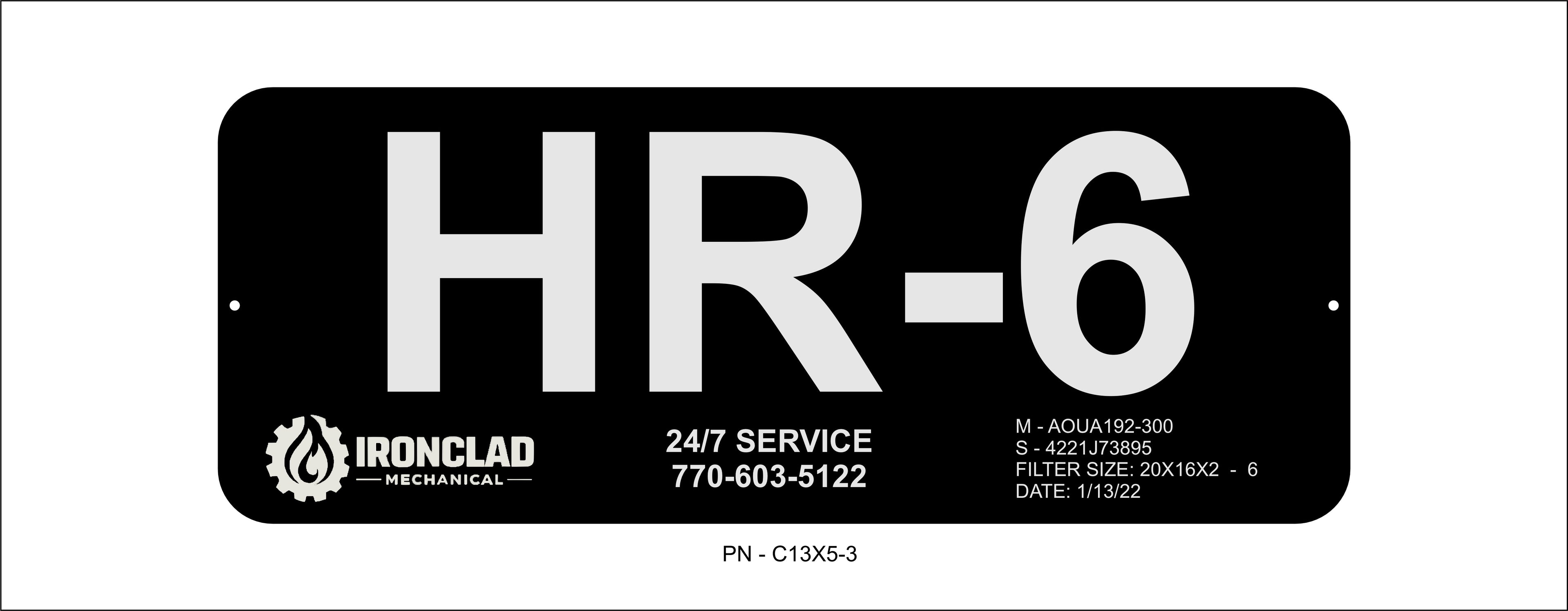 Custom 13" X 5" Aluminum Equipment I.D. plate with 3" tall letters