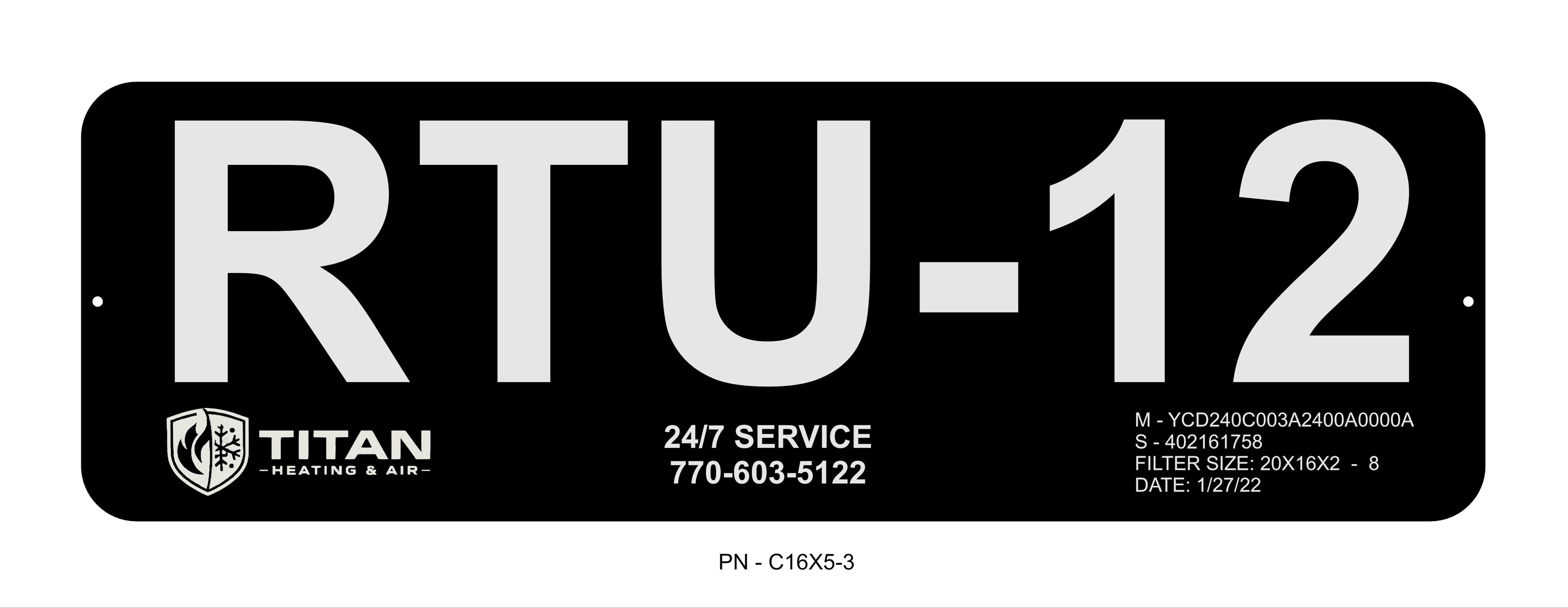 Custom 16" X 5" Aluminum Equipment I.D. plate with 3" tall letters