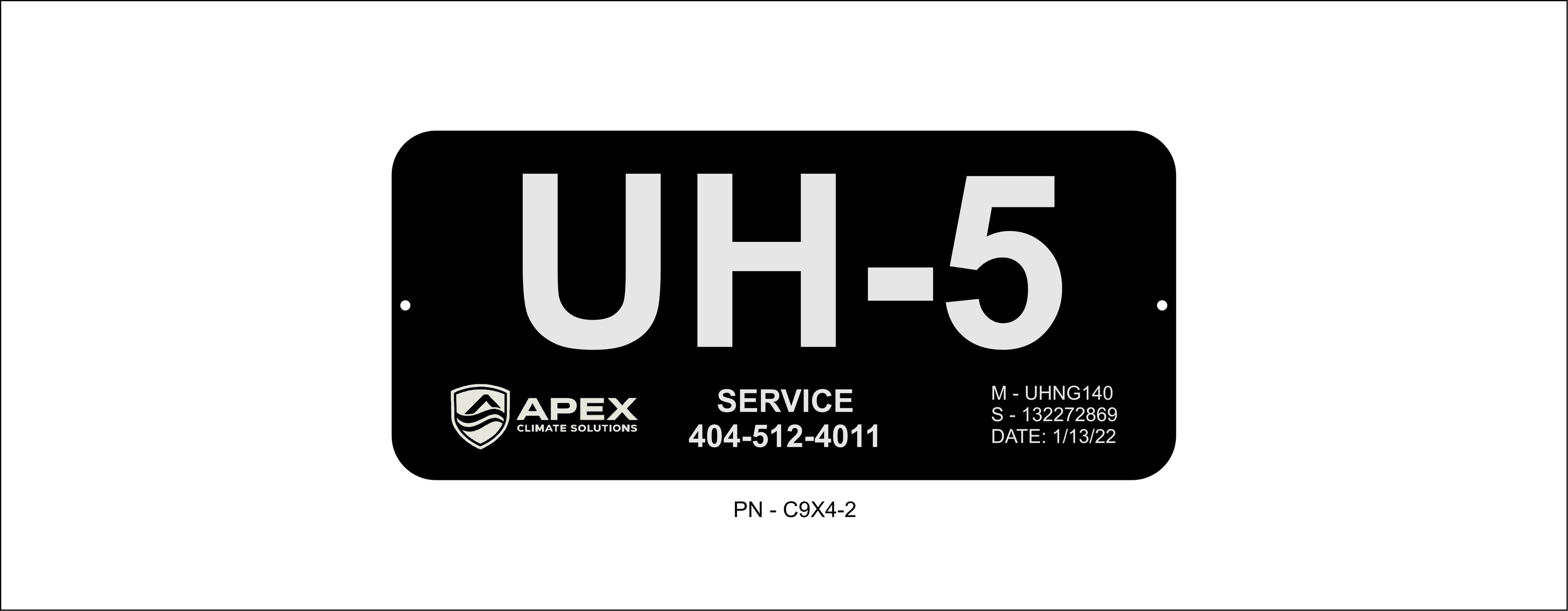 Custom 9" X 4" Aluminum Equipment I.D. plate with 2" tall letters